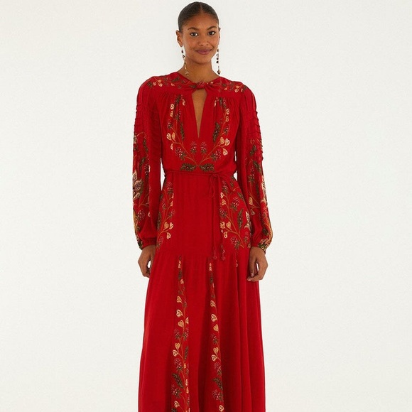 FARM Rio Red Long Sleeve Dress with Embroidery - Picture 8 of 8